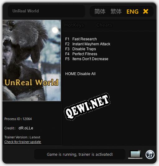 Трейнер для UnReal World [v1.0.6]