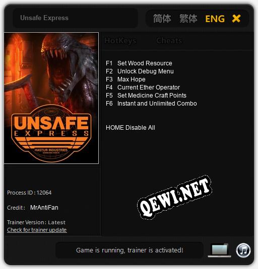 Unsafe Express: Трейнер +6 [v1.6]