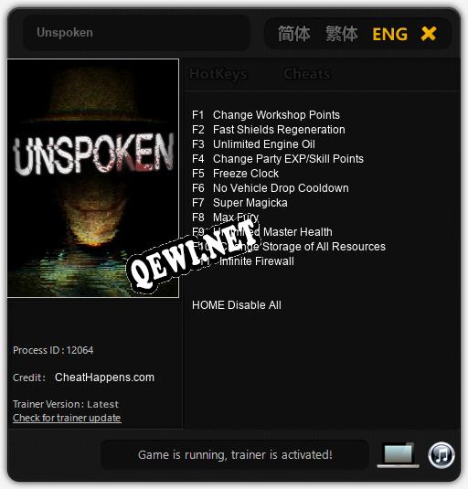 Трейнер для Unspoken [v1.0.7]