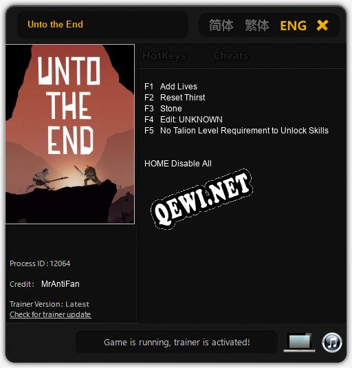 Трейнер для Unto the End [v1.0.3]