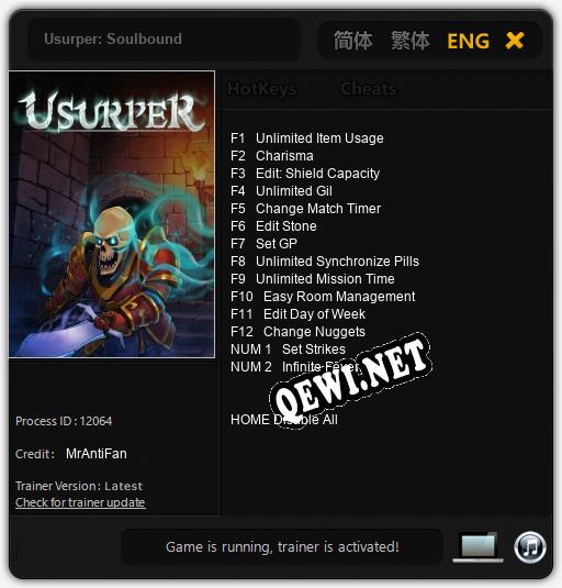 Трейнер для Usurper: Soulbound [v1.0.5]