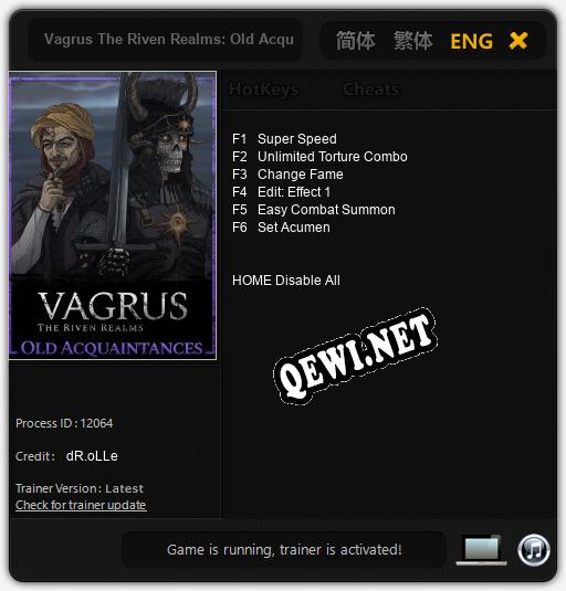 Трейнер для Vagrus The Riven Realms: Old Acquaintances [v1.0.6]