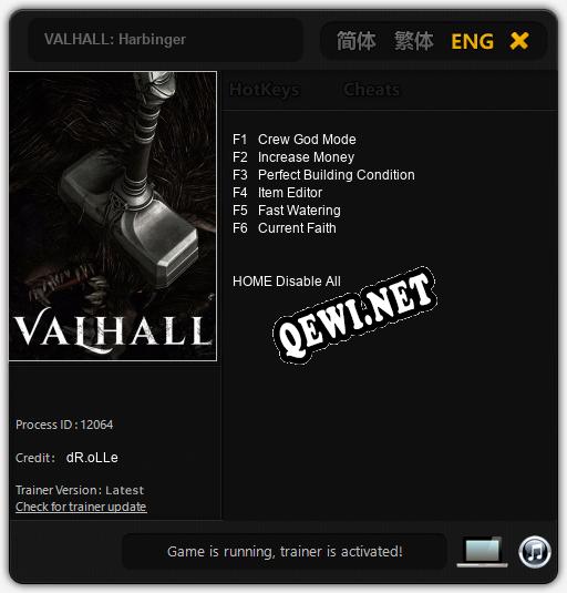 Трейнер для VALHALL: Harbinger [v1.0.7]