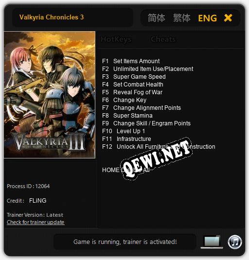 Трейнер для Valkyria Chronicles 3 [v1.0.1]