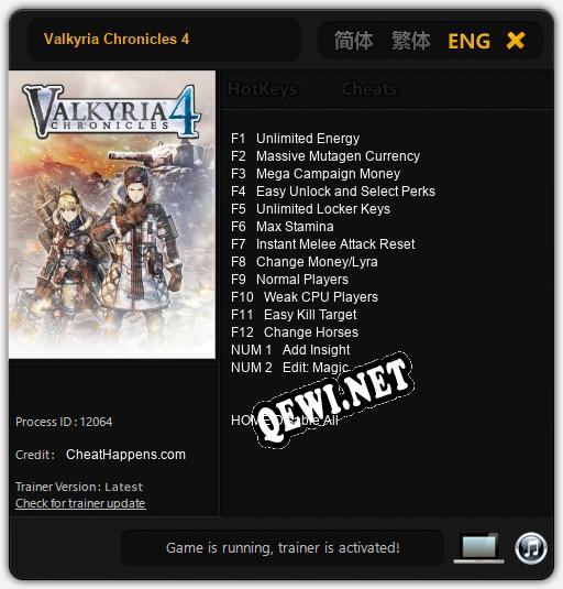 Трейнер для Valkyria Chronicles 4 [v1.0.6]