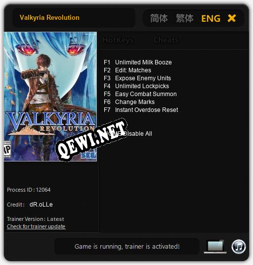 Трейнер для Valkyria Revolution [v1.0.4]