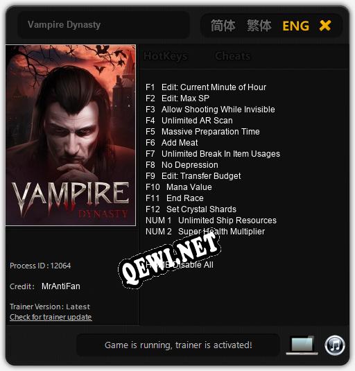 Vampire Dynasty: ТРЕЙНЕР И ЧИТЫ (V1.0.70)