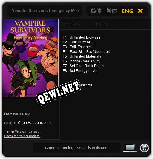 Vampire Survivors: Emergency Meeting: Трейнер +8 [v1.5]