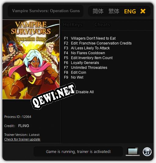 Трейнер для Vampire Survivors: Operation Guns [v1.0.5]