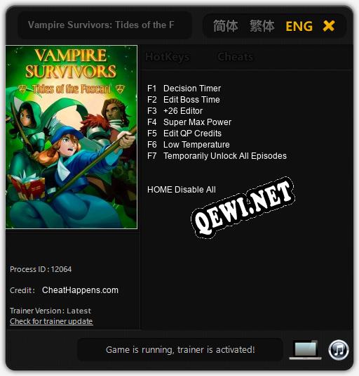 Трейнер для Vampire Survivors: Tides of the Foscari [v1.0.1]