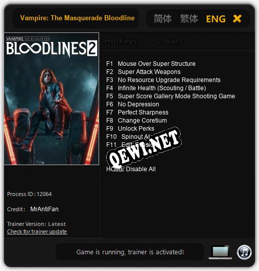 Трейнер для Vampire: The Masquerade Bloodlines 2 [v1.0.5]