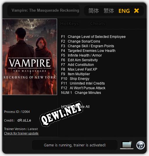Vampire: The Masquerade Reckoning of New York: Трейнер +13 [v1.1]