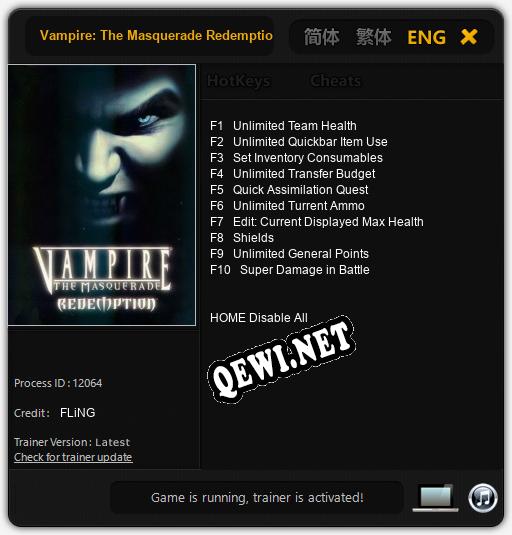 Vampire: The Masquerade Redemption: Трейнер +10 [v1.2]