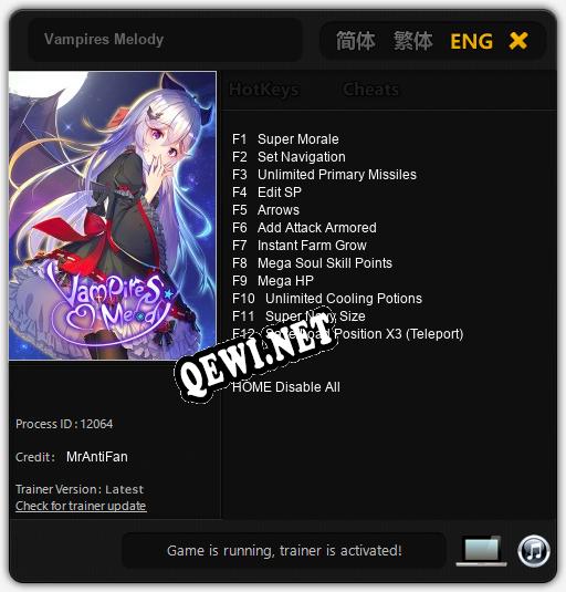 Vampires Melody: Трейнер +12 [v1.1]
