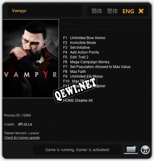Трейнер для Vampyr [v1.0.4]