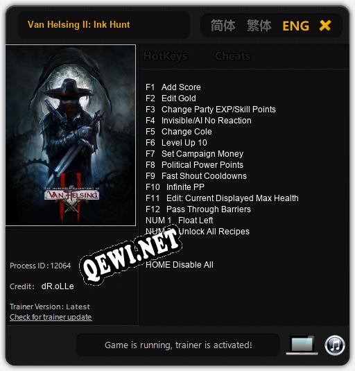 Van Helsing II: Ink Hunt: ТРЕЙНЕР И ЧИТЫ (V1.0.19)