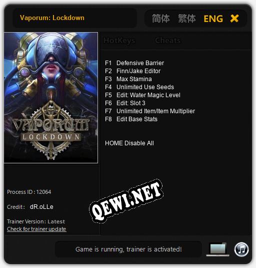 Трейнер для Vaporum: Lockdown [v1.0.1]