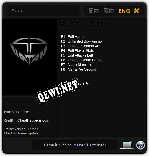 Vatan: Трейнер +8 [v1.8]