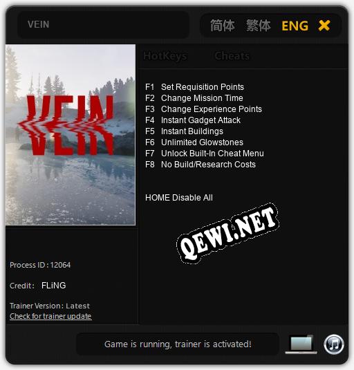 VEIN: Трейнер +8 [v1.8]