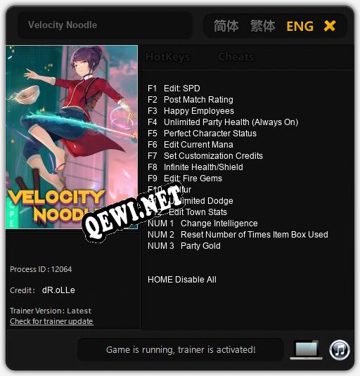 Velocity Noodle: Трейнер +15 [v1.9]
