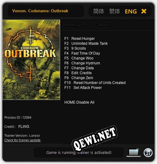 Трейнер для Venom. Codename: Outbreak [v1.0.1]