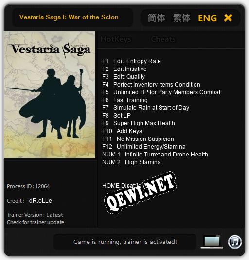 Vestaria Saga I: War of the Scions: ТРЕЙНЕР И ЧИТЫ (V1.0.63)