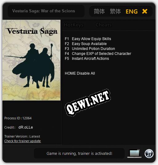 Vestaria Saga: War of the Scions: ТРЕЙНЕР И ЧИТЫ (V1.0.17)