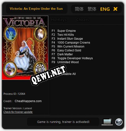 Victoria: An Empire Under the Sun: Трейнер +9 [v1.7]