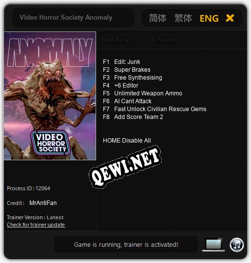 Video Horror Society Anomaly: ТРЕЙНЕР И ЧИТЫ (V1.0.24)