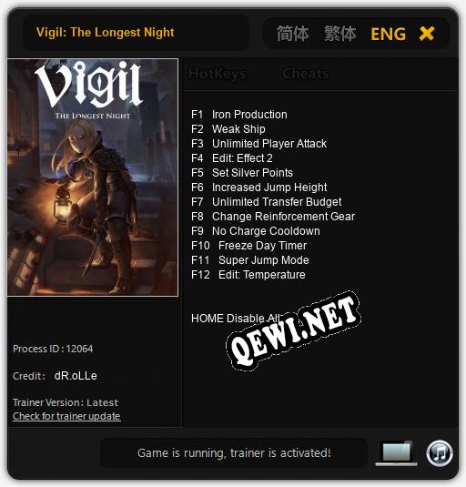 Трейнер для Vigil: The Longest Night [v1.0.2]