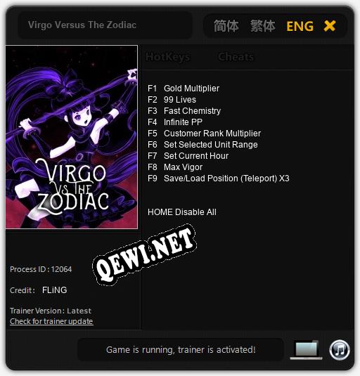 Virgo Versus The Zodiac: Трейнер +9 [v1.3]