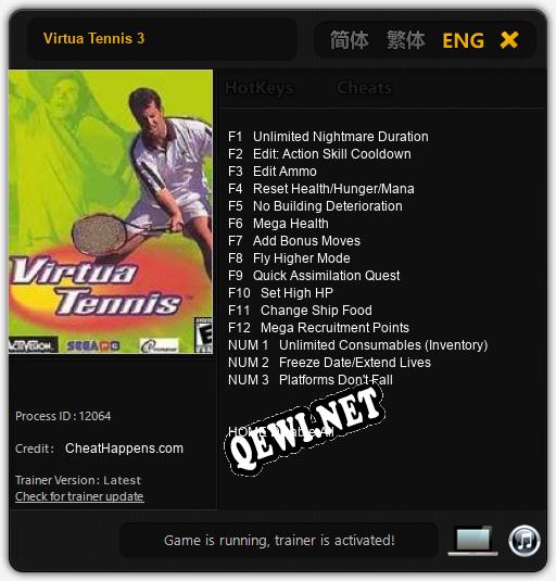 Трейнер для Virtua Tennis 3 [v1.0.5]