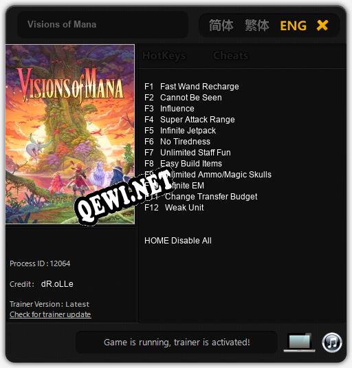 Трейнер для Visions of Mana [v1.0.4]