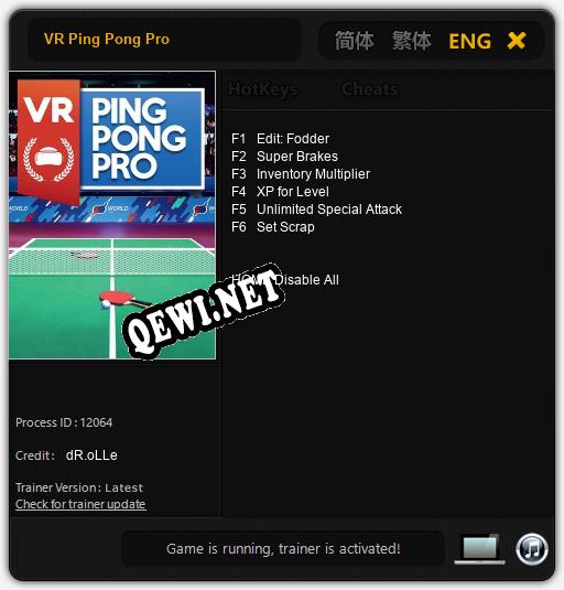 Трейнер для VR Ping Pong Pro [v1.0.2]