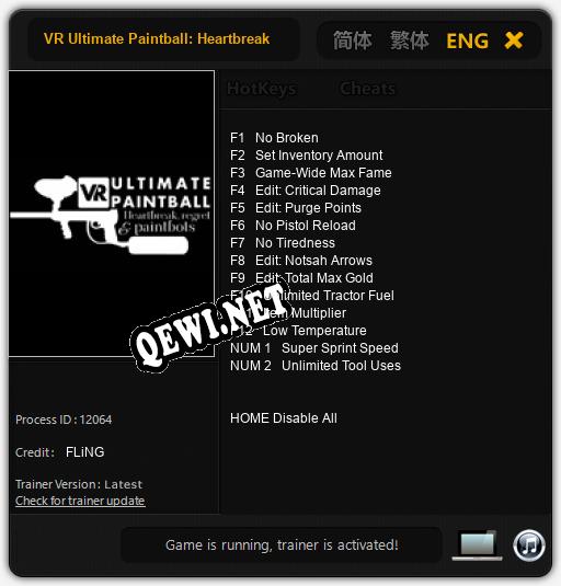 Трейнер для VR Ultimate Paintball: Heartbreak, Regret and Paintbots [v1.0.9]
