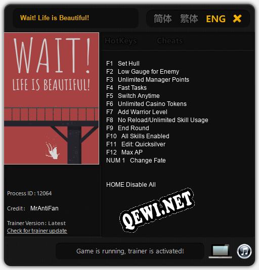 Wait! Life is Beautiful!: ТРЕЙНЕР И ЧИТЫ (V1.0.52)