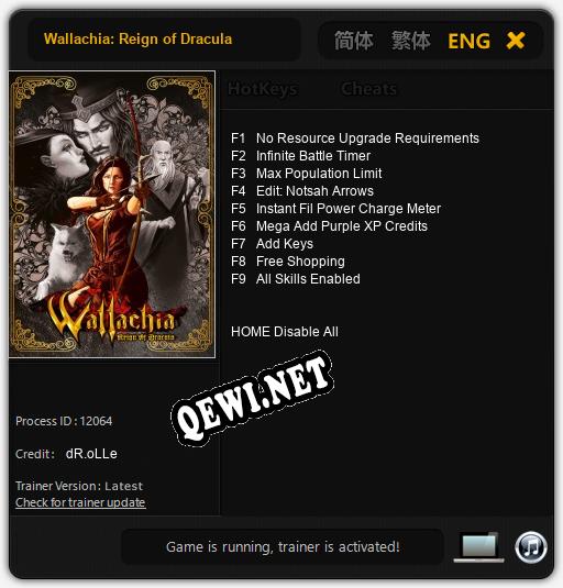 Трейнер для Wallachia: Reign of Dracula [v1.0.3]