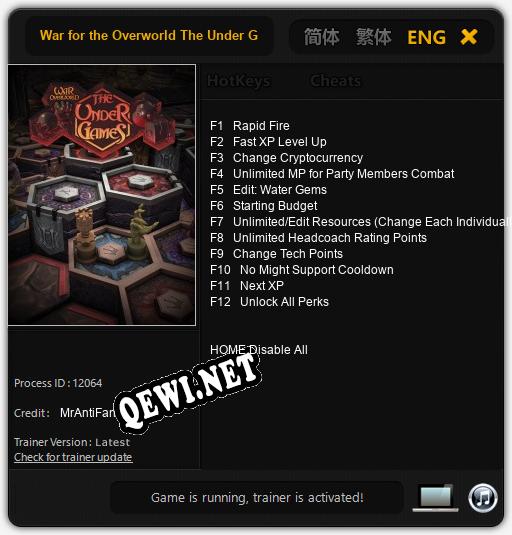 War for the Overworld The Under Games: ТРЕЙНЕР И ЧИТЫ (V1.0.25)