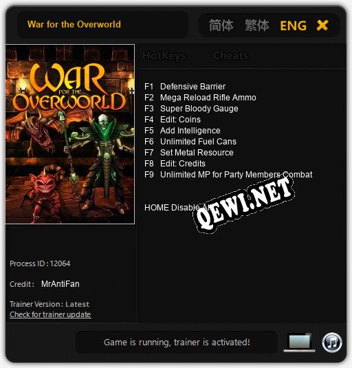 Трейнер для War for the Overworld [v1.0.4]