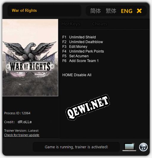 War of Rights: Читы, Трейнер +6 [dR.oLLe]