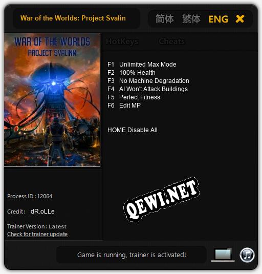 Трейнер для War of the Worlds: Project Svalinn [v1.0.9]
