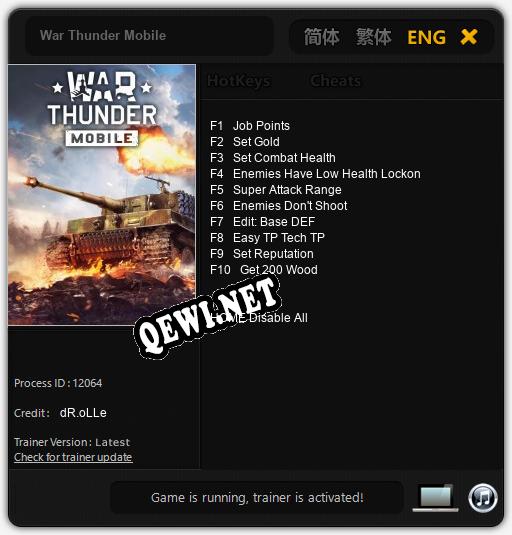 War Thunder Mobile: Трейнер +10 [v1.4]