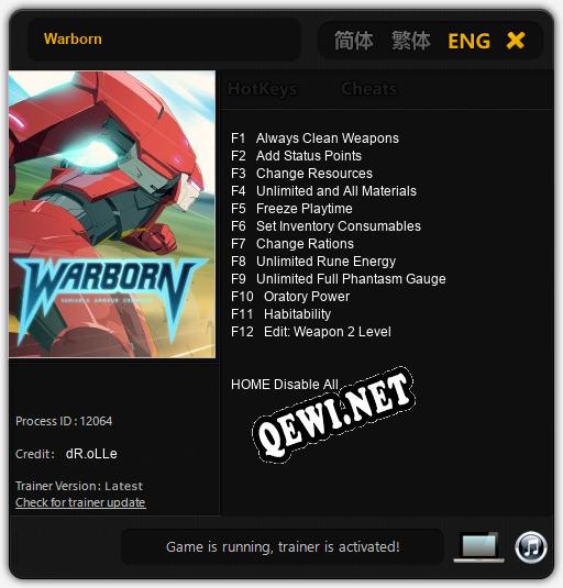 Трейнер для Warborn [v1.0.7]