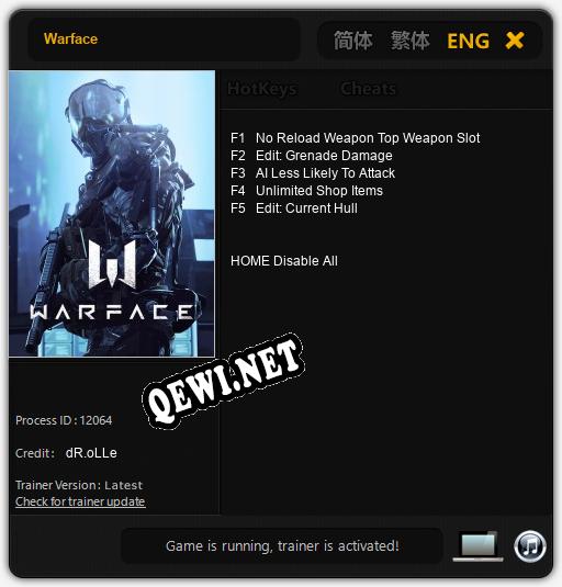 Трейнер для Warface [v1.0.8]