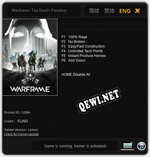 Трейнер для Warframe: The Duviri Paradox [v1.0.3]