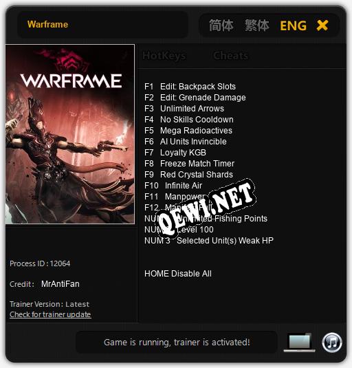 Трейнер для Warframe [v1.0.9]