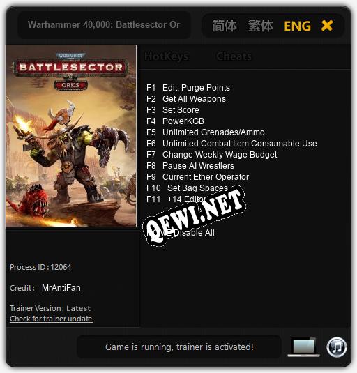 Warhammer 40,000: Battlesector Orks: ТРЕЙНЕР И ЧИТЫ (V1.0.72)