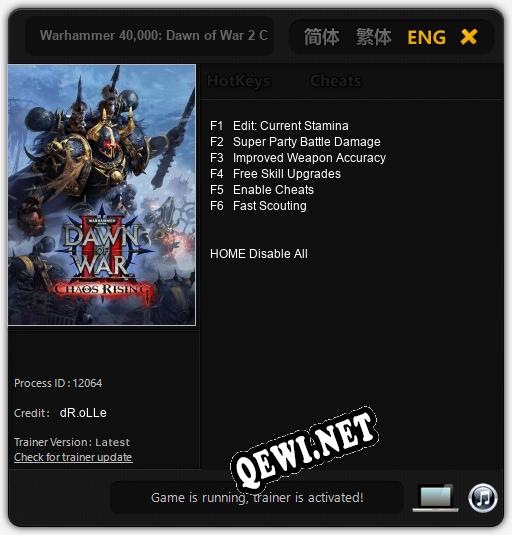 Трейнер для Warhammer 40.000: Dawn of War 2 Chaos Rising [v1.0.1]
