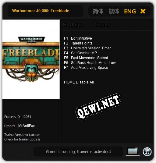 Warhammer 40,000: Freeblade: ТРЕЙНЕР И ЧИТЫ (V1.0.59)