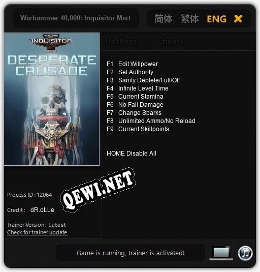 Трейнер для Warhammer 40,000: Inquisitor Martyr Desperate Crusade [v1.0.6]